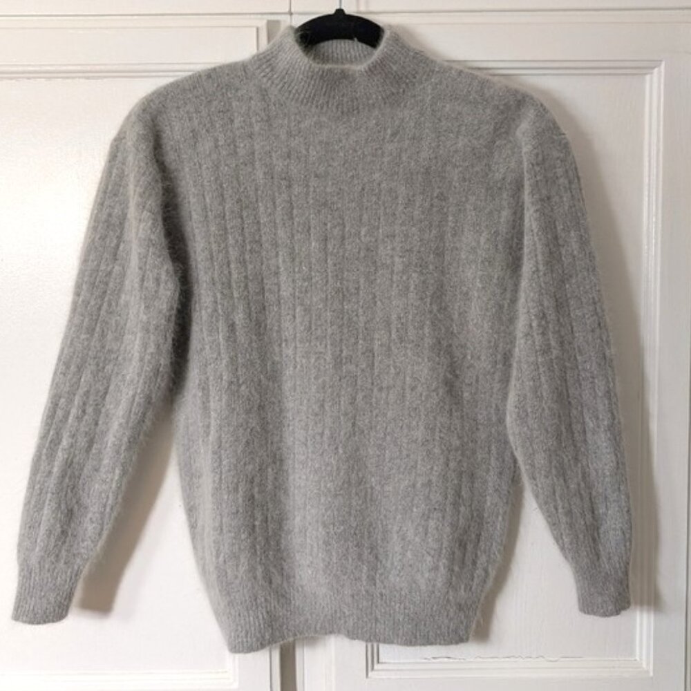 Rafaella Lambwool Angora Rabbit Hair Blend Crewneck Sweater Light Gray PM